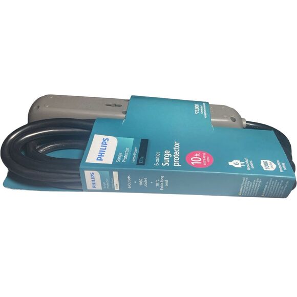 Philips 6 Outlet Surge Protector Power Strip 1080J 10FT Cord Black SPP6110BC - Picture 5 of 6